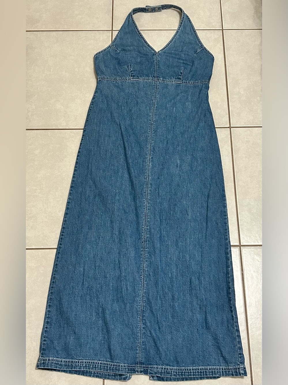 vintage-style Gap denim halter maxi dress